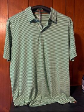 Men's Green Striped Polo Shirt - Classic Performance Style